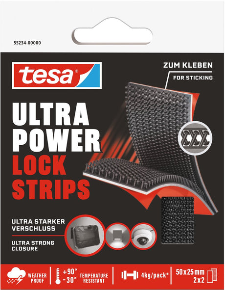 Tesa klittenband ultra power lock strips zelfklevend extreem sterk weerbestendig – 4 stuks (2 paar) 50x25mm