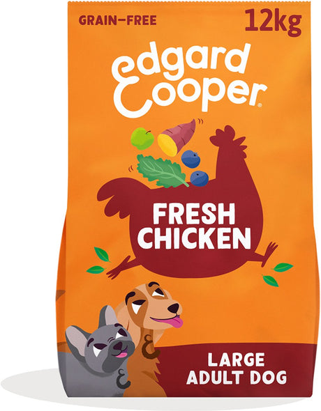 Edgard cooper adult hondenbrokken voor grote honden, verse kip, 12kg, graanvrij recept met natuurlijke ingrediënten, perfecte vezelbalans