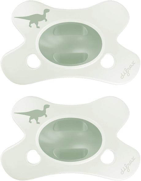 Difrax fopspeen natural - 0 tot 6 maanden - dino - groen dinoprint - 2 stuks