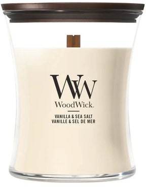 Woodwick hourglass medium geurkaars - vanilla sea salt - 60 branduren