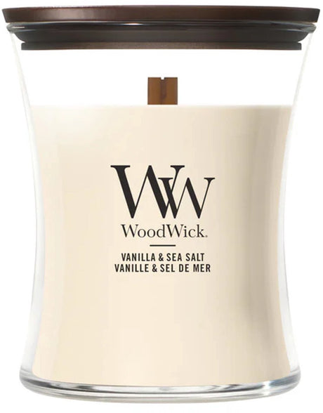 Woodwick hourglass medium geurkaars - vanilla sea salt - 60 branduren