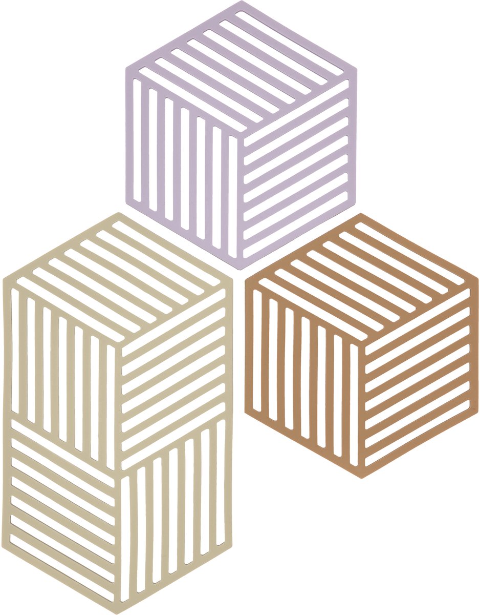 Zone denmark pannenonderzetter hexagon set – onderzetters pannen – hittebestendig tot 250°c – vaatwasserbestendig – siliconen – 24 x 14 x 0,9 cm – lupine warm sand light terracotta – 3 stuks