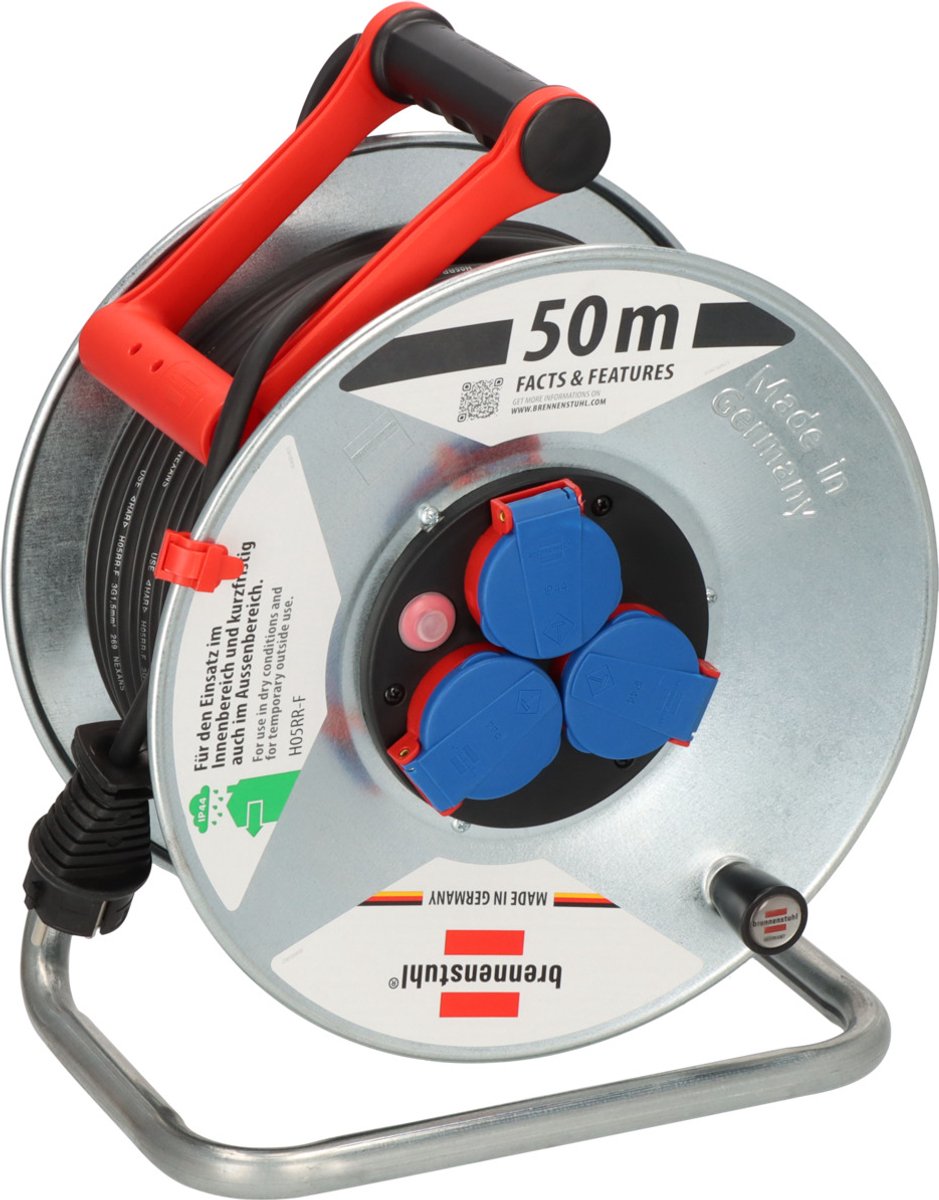 Brennenstuhl garant s ip44 kabelhaspel ( 50 m kabel in zwart, plaatstaal, kortstondig gebruik buiten, made in germany)zilver