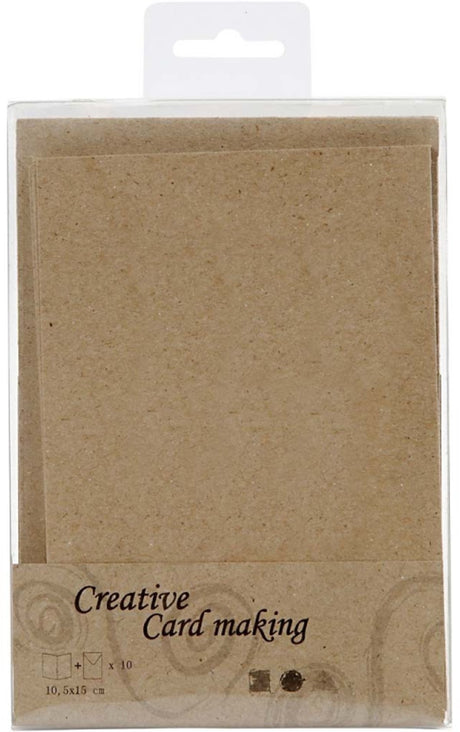 Creotime kaarten en enveloppen, afmeting kaart 10,5x15 cm, afmeting envelop 11,5x16,5 cm, naturel, 10sets