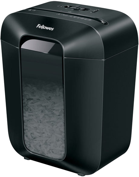 Fellowes lx50 papierversnipperaar - cross-cut - p4 - 9 vel - 17l - zwart - voor thuis thuiskantoor - ook voor creditcards, nietjes paperclips