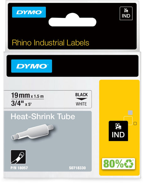 Dymo rhino industriële heat-shrink tube-labels | 19 mm x 1,5 m | zwarte afdruk op wit | voor rhino labelprinters