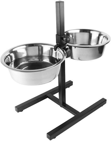 Duvo plus dinner time voerbak twin feeder h-stander voor honden l-1890ml-47x27x52.5cm zwart zilver