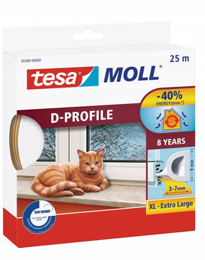 Tesa moll® - rubber zelfklevende dichtingsstrip - d-profiel - wit - 25m