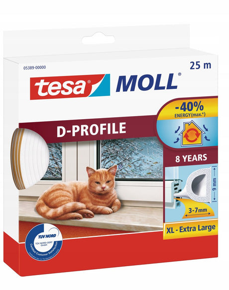 Tesa moll® - rubber zelfklevende dichtingsstrip - d-profiel - wit - 25m