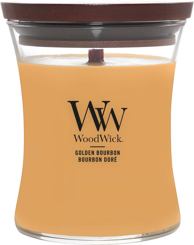 Woodwick hourglass medium geurkaars - golden bourbon - 60 branduren