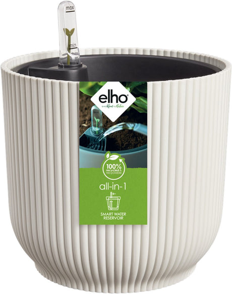Elho all-in-1 vibes rond 25 + swi 24 - bloempot met watermeter - 100% gerecycled plastic - ø 25 cm - linen white
