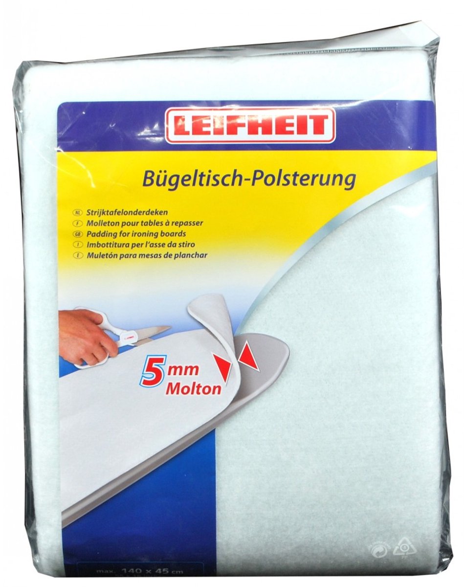 Leifheit strijkplank molton onderlaag - universele strijkplankvulling - max. 140 x 45 cm - 5 mm dikke molton - wit