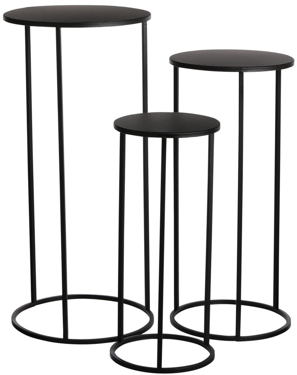 Mica decorations quinty bijzettafel - set van 3 - h70 x ø32 cm - metaal - zwart