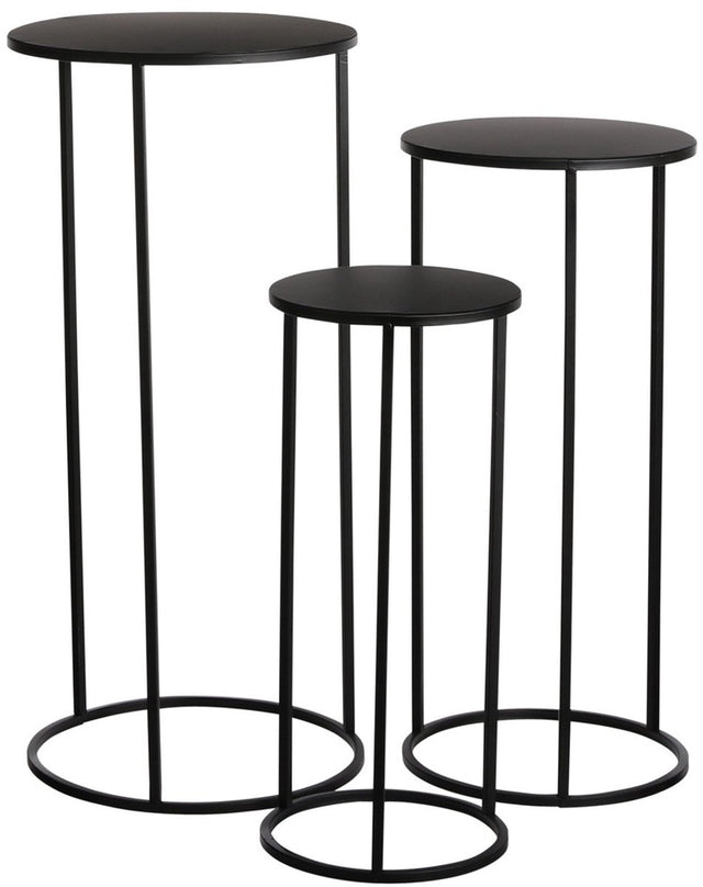 Mica decorations quinty bijzettafel - set van 3 - h70 x ø32 cm - metaal - zwart