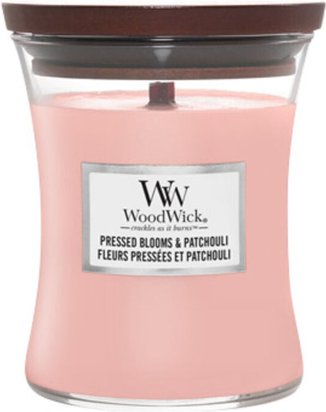 Woodwick hourglass medium geurkaars - pressed blooms patchouli - 60 branduren
