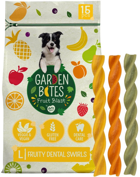 Garden bites duvoplus - fruity dental swirls hondensnacks - hondensnoepjes - vegetarisch glutenvrij - large 15st