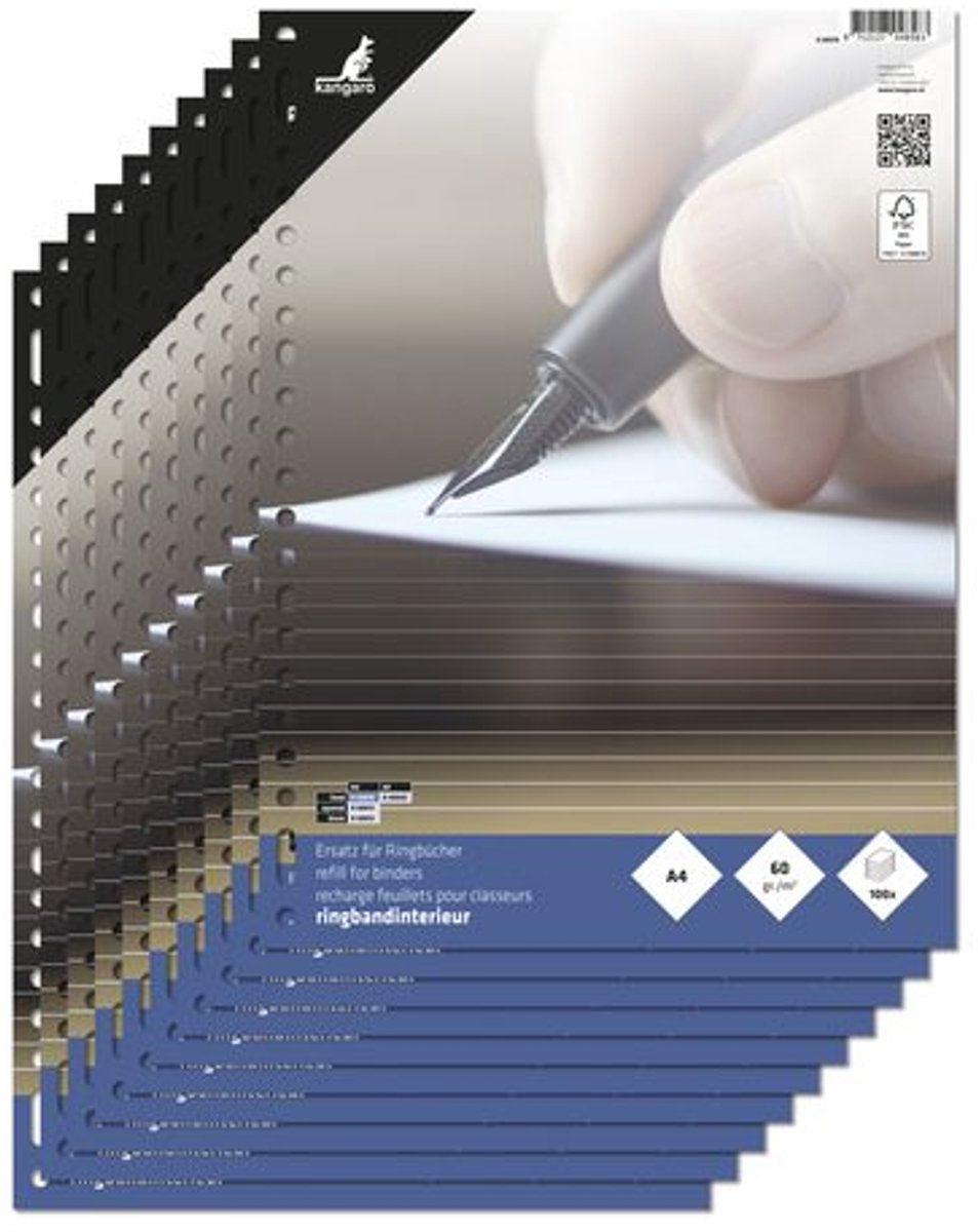 Kangaro ringbandinterieur a4 - lijn - 60 grams - 23-gaats - 10 sets - ringbandpapier - k-56010-10