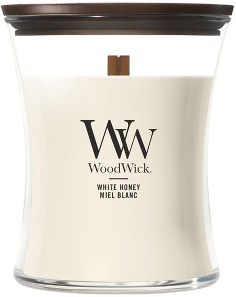 Woodwick hourglass medium geurkaars - white honey - 60 branduren