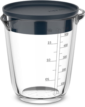 Mepal glas maatbeker met deksel chef it - 500 ml - maataanduiding - vaatwasmachine-. magnetron- en ovenbestendig - bakspullen - navy