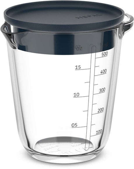 Mepal glas maatbeker met deksel chef it - 500 ml - maataanduiding - vaatwasmachine-. magnetron- en ovenbestendig - bakspullen - navy