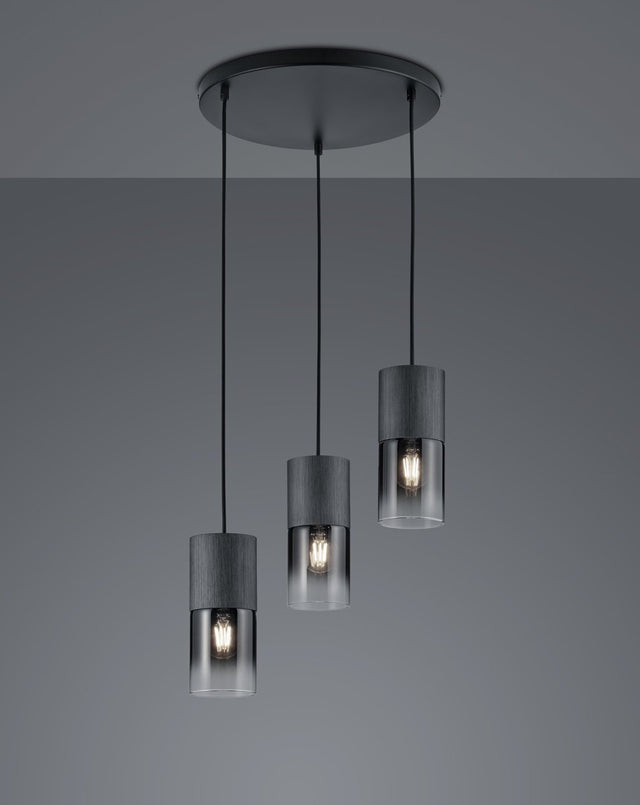 Trio robin - hanglamp - zwart mat - excl. 3x e27 28w