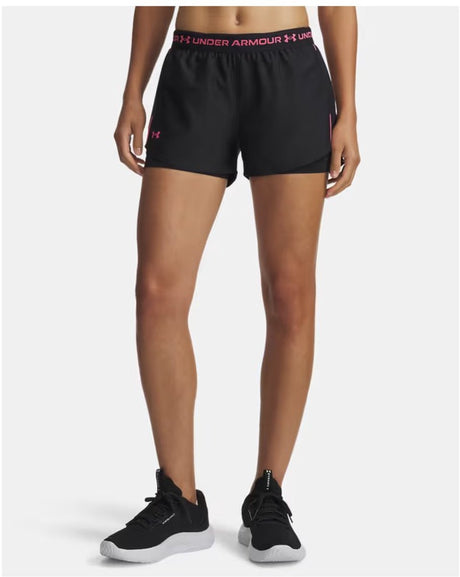 Under armour tech play up 2in1 shorts-blk dames sportbroek - zwart - super roze
