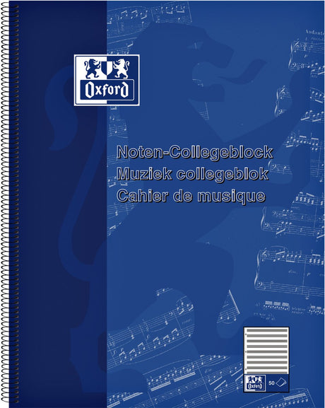 Oxford muziek collegeblok - a4 schrijfblok - muziekliniatuur - 50 vel - blauw - 10 stuks