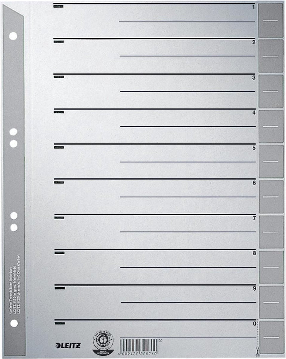 Leitz scheidingsbladen 1652 karton a4 230gr grijs