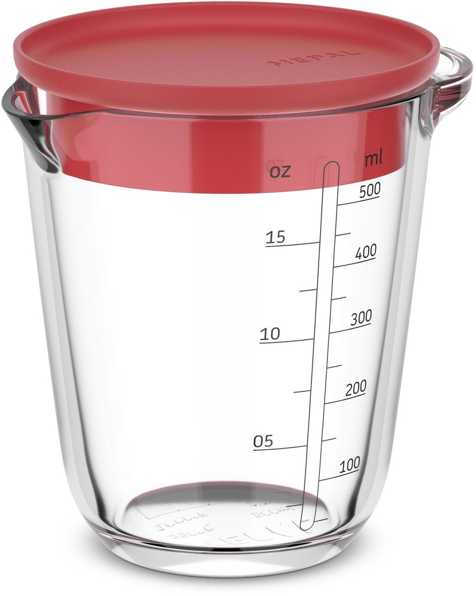 Mepal glas maatbeker met deksel chef it - 500 ml - maataanduiding - vaatwasmachine-. magnetron- en ovenbestendig - bakspullen - coral