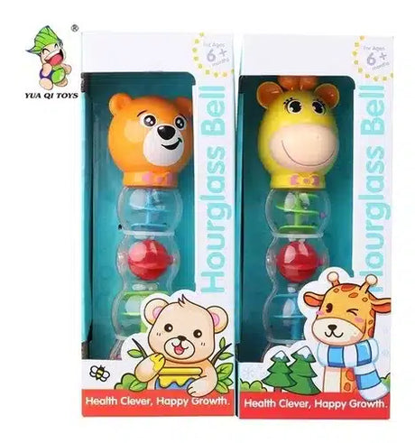 Jonotoys zandloper rammelaar in 2 uitvoeringen.