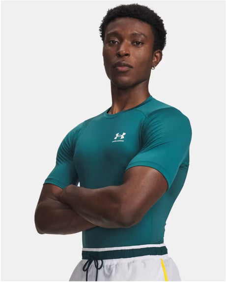 Under armour ua hg armour comp ss-grn heren sportshirt - rack groen - wit