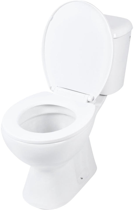Differnz toiletpot - duoblok staand toilet - pijp kort - zijuitlaat - randloos ontwerp - keramiek wit - inclusief wc-bril - dual flush spoelmechanisme - afmetingen 72.5 x 66.5 x 35.5 cm