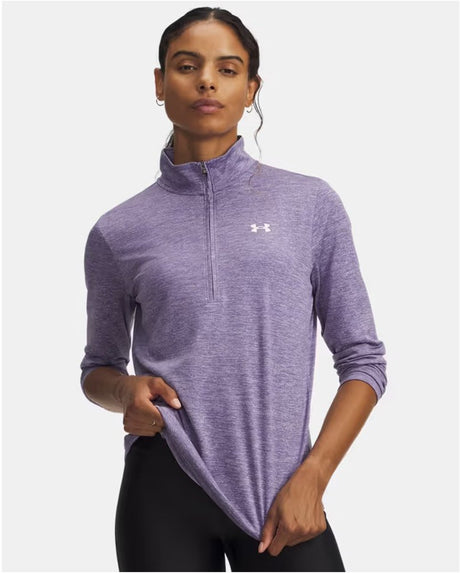 Under armour tech 1 2 zip- twist-ppl dames sporttrui - paars luxe - wit