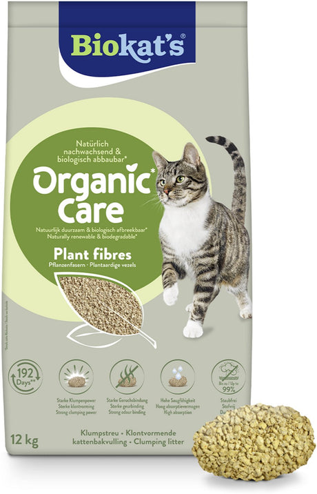 Biokat's organic care plant fibres - 12 kg - kattenbakvulling - klontvormend - zonder geur