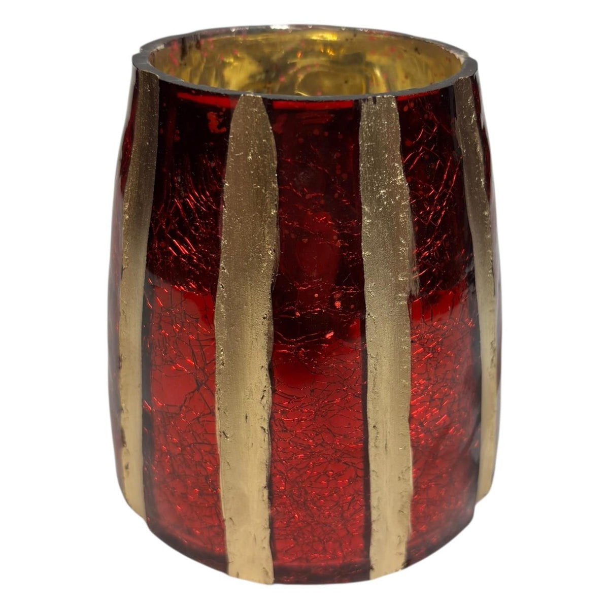 Mansion atmosphere vaas streep glass rood goud ø11x12cm
