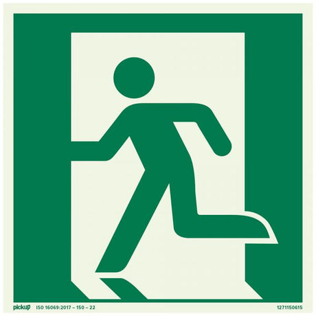Pickup bord 15x15 cm - nooduitgang vluchtweg links fotoluminiscent - zelfklevend