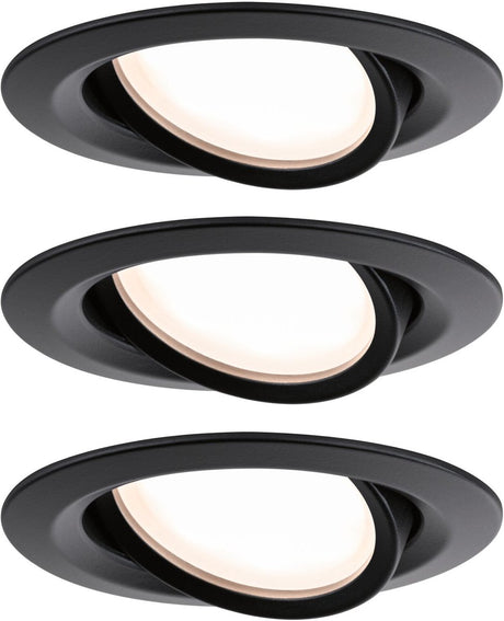 Paulmann led-inbouwlamp nova plus coin basisset zwenkbaar ip65 rond 93 mm 30° coin 3x6w 3x470lm 230v dimbaar 2700k zwart mat