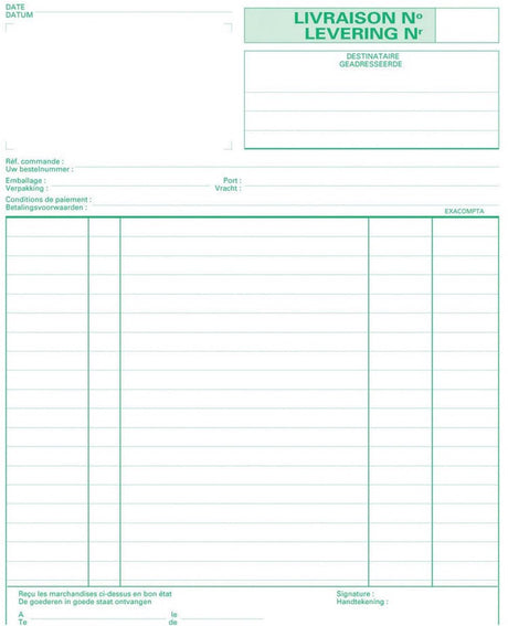 Exacompta leveringen | ft 21 x 18 cm | tripli (50 x 3 vel) | tweetalig (nl fr)
