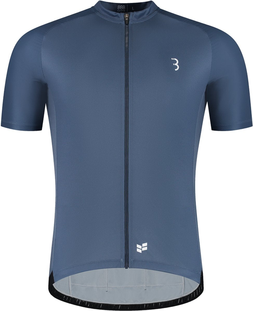Bbb cycling comfortfit r - duurzaam fietsshirt heren korte mouw - 15-25 °c - ademend mtb en wielrenshirt - 3 achterzakken - staal blauw