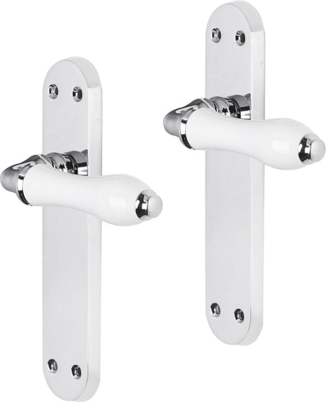 Impresso deurkruk - perth - voor binnen - ovaal deurschild met schroeven - chroom - wit - 2 stuks