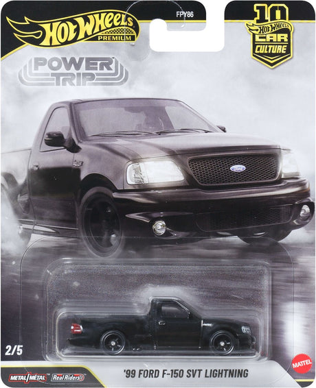 Hot wheels car culture premium '99 ford f150 svt lightning, metalen power trip truck, schaal 1:64