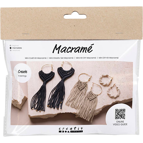 Creativ company http: www.cchobby.nl mini-hobbyset-macrame-oorbellen-zwart-olijfbruin-zandkleur-1-doos