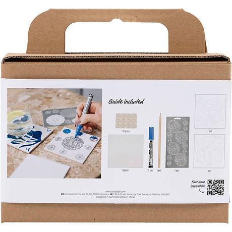 Creativ company mini hobbyset decoratie porseleinen onderzetters blauw