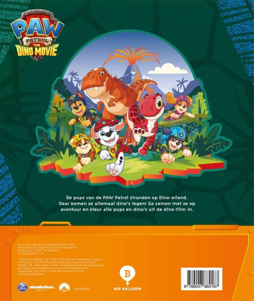 Paw patrol. kleur op dino-eiland 2+
