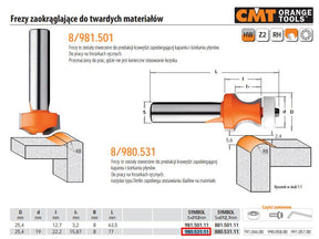 Cmt molen hm r= 8d=25,4 i=22,2b=15,87s=12 afronden tot harde matten + bed