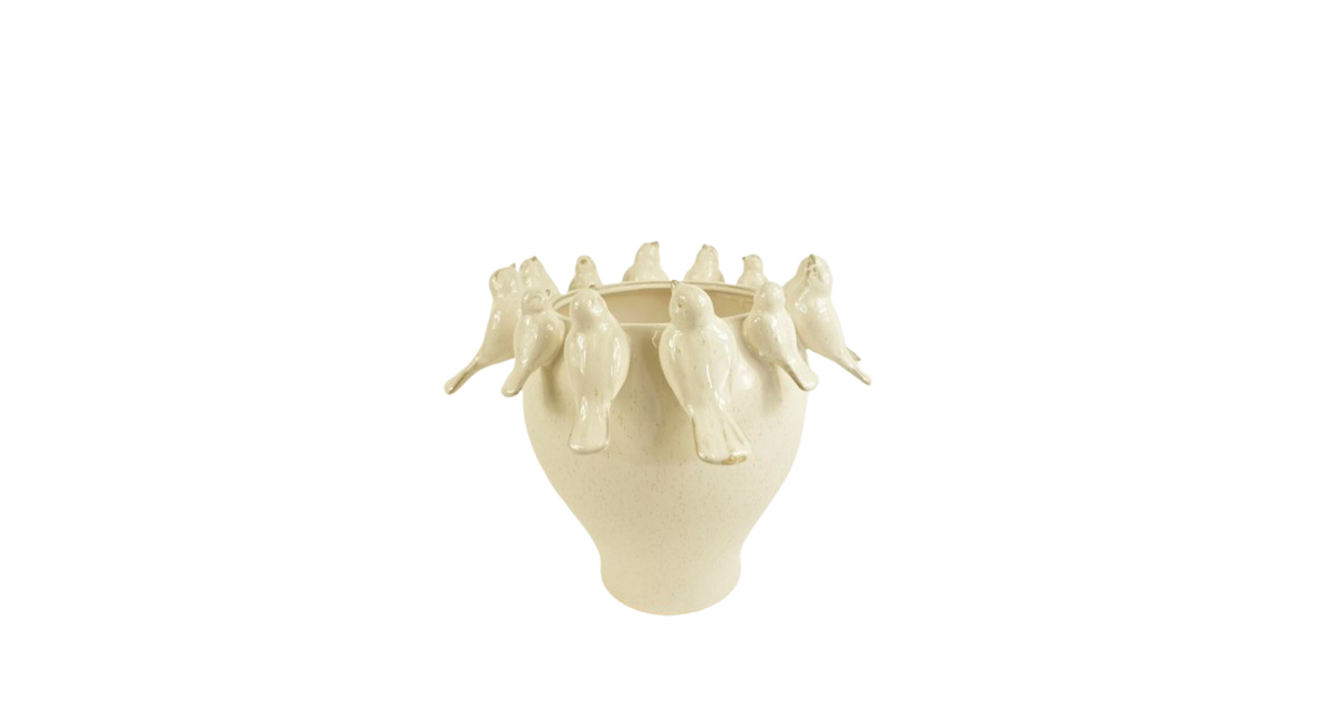 Pot birds ceramic d37x33h cream