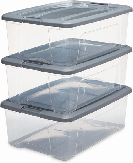 Iris new topbox opbergbox - 30l - kunststof - transparant zilvergrijs - set van 3