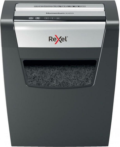 Rexel momentum x410-sl slimline stille papierversnipperaar - p4 snippers - tot 10 vel - 23l - zwart