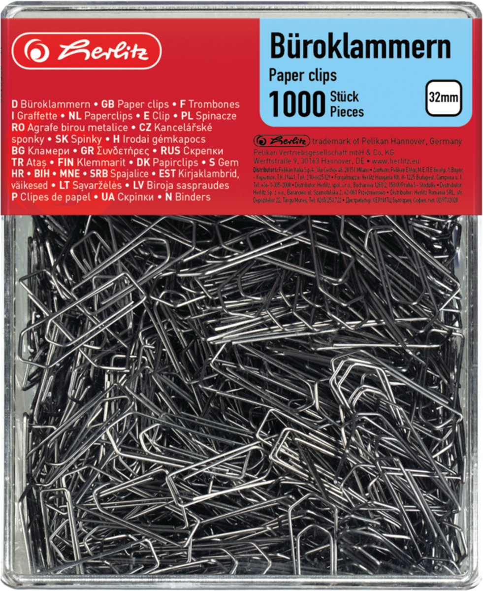 Herlitz paperclips - verzinkt - 32 mm - 1.000 stuks