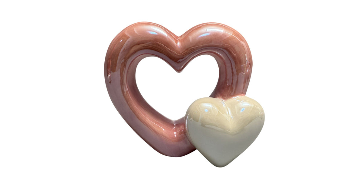 Heart deco ceramic 11,4h pink white